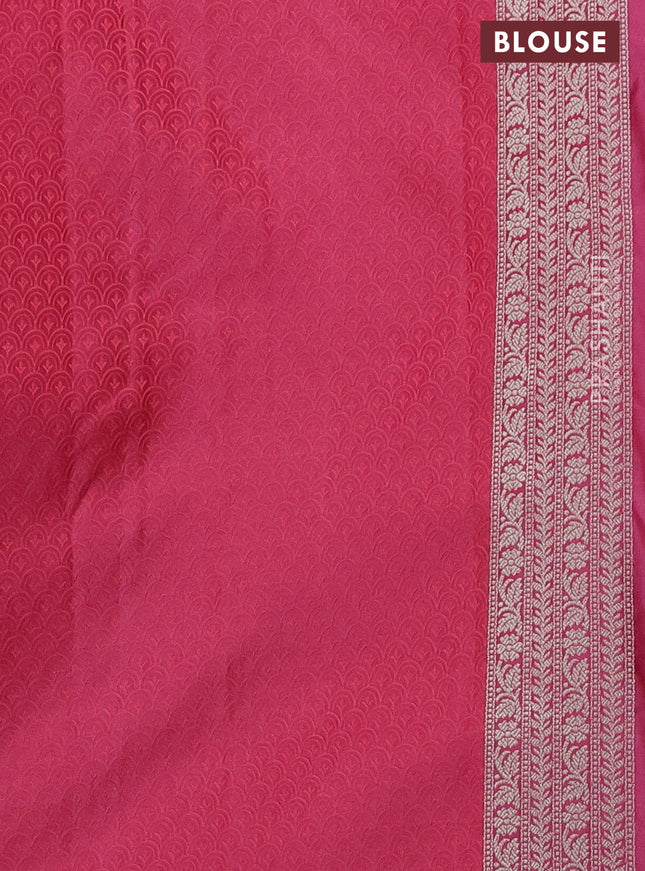 Banarasi semi mushru silk saree pink shade with allover self emboss & zari buttas and rettapet zari woven border