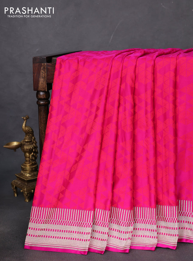 Banarasi semi mushru silk saree pink with allover self emboss and zari woven border