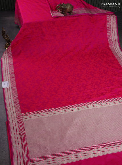 Banarasi semi mushru silk saree pink with allover self emboss and zari woven border