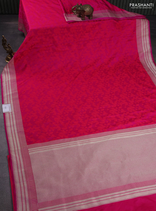Banarasi semi mushru silk saree pink with allover self emboss and zari woven border