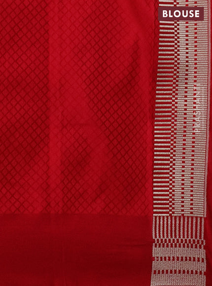 Banarasi semi mushru silk saree red with allover self emboss and zari woven border