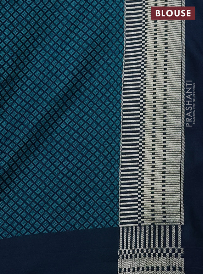 Banarasi semi mushru silk saree dual shade of blue and teal green with allover self emboss and zari woven border