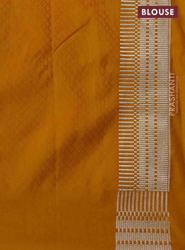 Banarasi semi mushru silk saree mustard yellow with allover self emboss and zari woven border