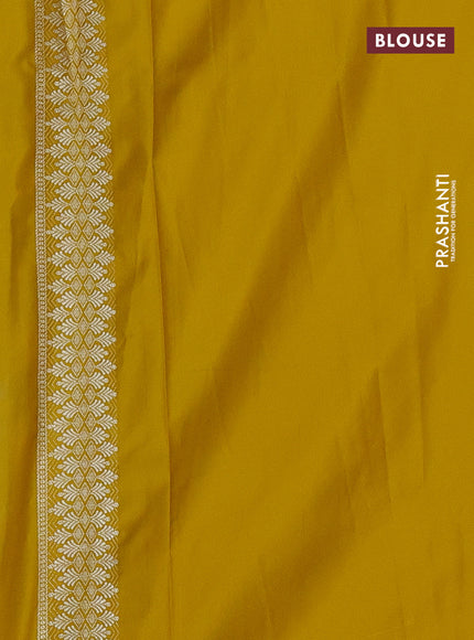 Banarasi semi mushru silk saree mustard yellow with allover self emboss & zari weaves and zari woven border