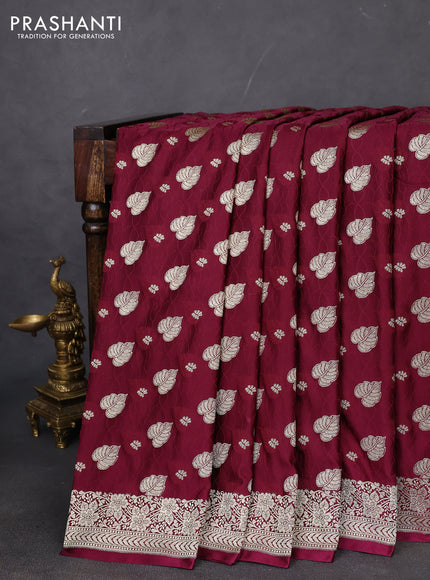 Banarasi semi mushru silk saree deep maroon with allover thread & zari weaves and zari woven border