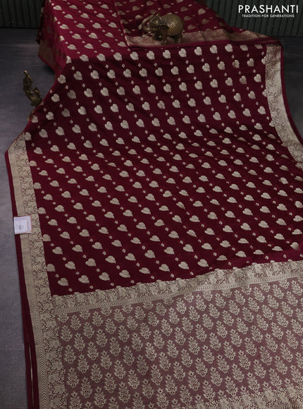 Banarasi semi mushru silk saree deep maroon with allover thread & zari weaves and zari woven border