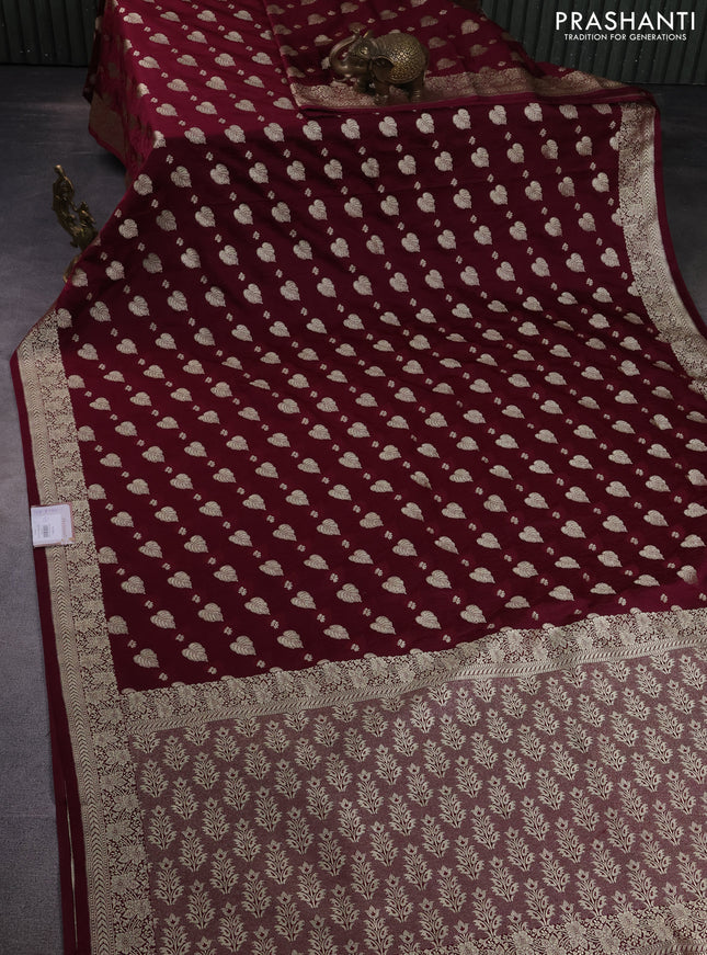 Banarasi semi mushru silk saree deep maroon with allover thread & zari weaves and zari woven border
