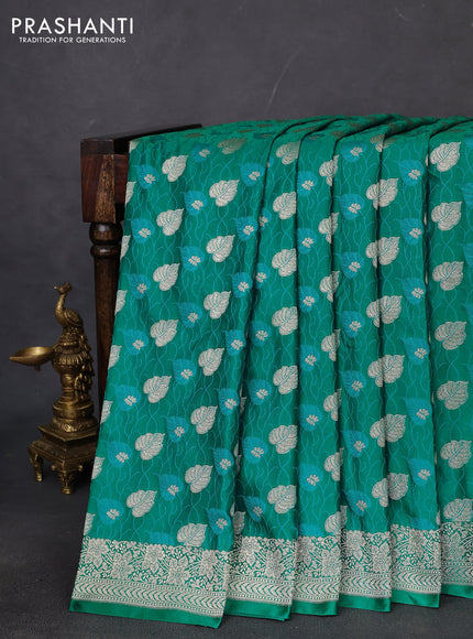 Banarasi semi mushru silk saree teal green with allover thread & zari weaves and zari woven border
