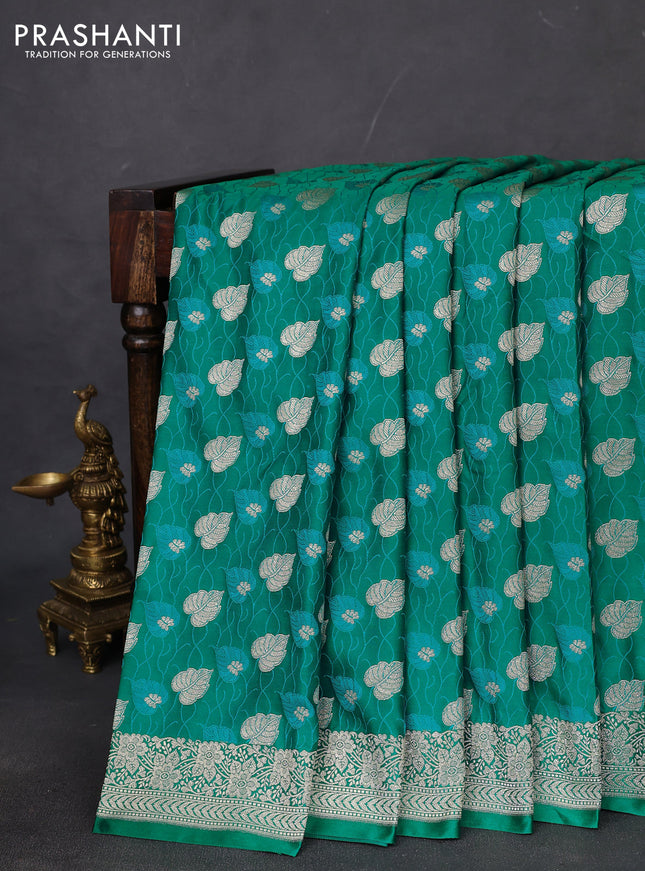 Banarasi semi mushru silk saree teal green with allover thread & zari weaves and zari woven border