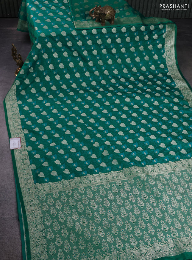 Banarasi semi mushru silk saree teal green with allover thread & zari weaves and zari woven border