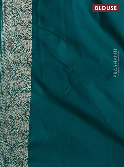 Banarasi semi mushru silk saree teal green with allover thread & zari weaves and zari woven border