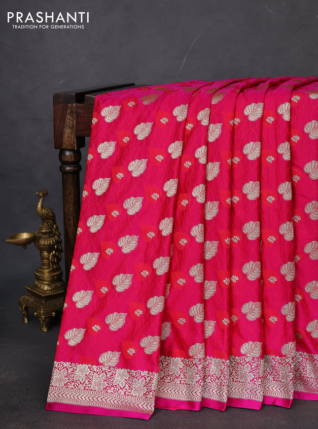 Banarasi semi mushru silk saree pink with allover thread & zari weaves and zari woven border