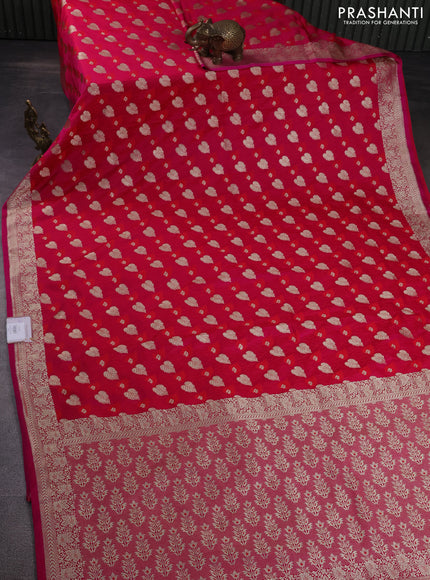 Banarasi semi mushru silk saree pink with allover thread & zari weaves and zari woven border