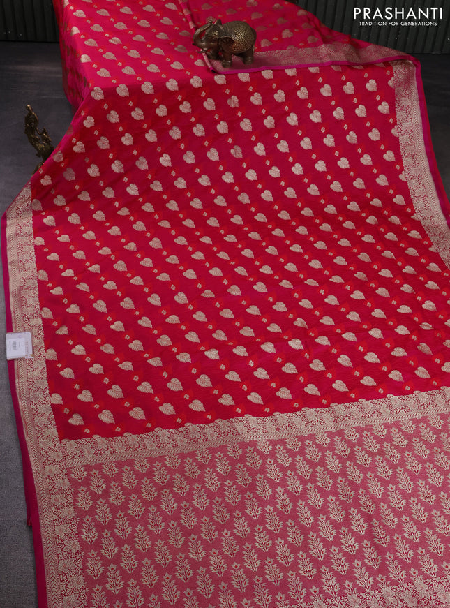 Banarasi semi mushru silk saree pink with allover thread & zari weaves and zari woven border