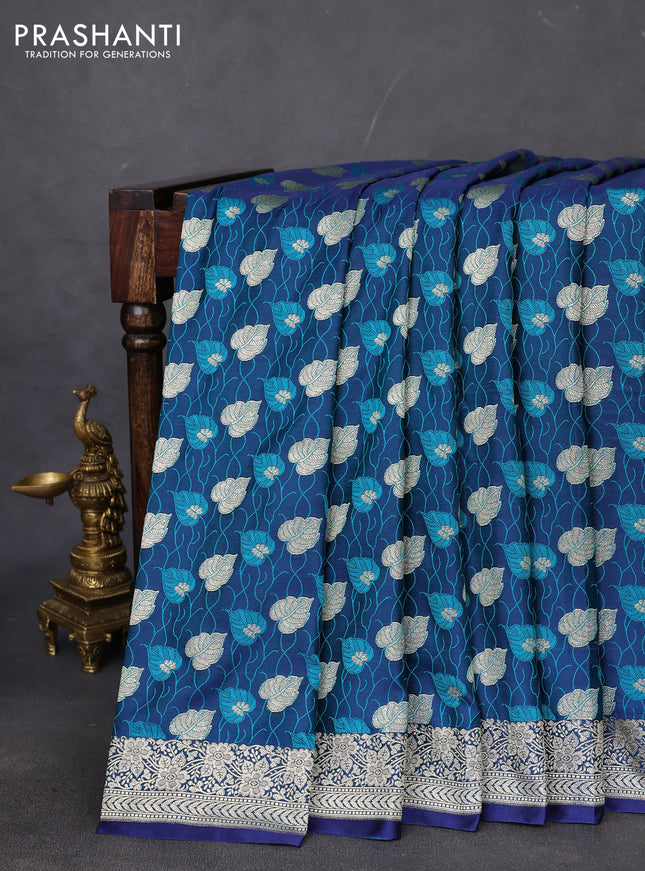 Banarasi semi mushru silk saree dual shade of blue and teal green with allover thread & zari weaves and zari woven border