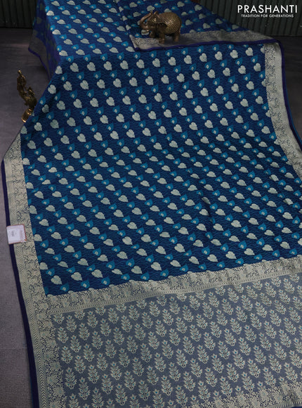 Banarasi semi mushru silk saree dual shade of blue and teal green with allover thread & zari weaves and zari woven border