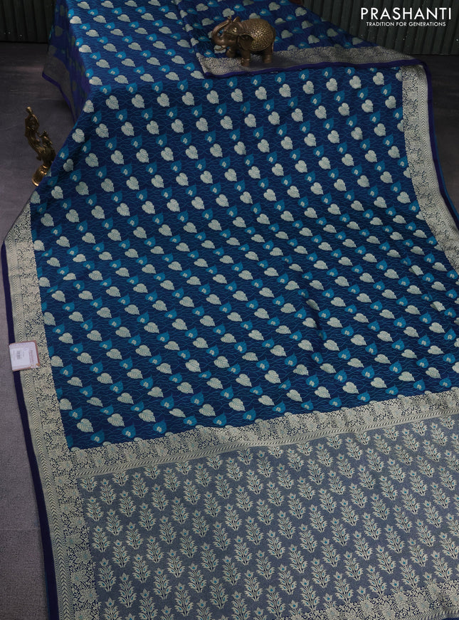 Banarasi semi mushru silk saree dual shade of blue and teal green with allover thread & zari weaves and zari woven border