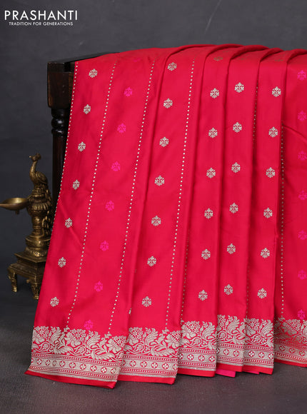 Banarasi semi mushru silk saree reddish pink with thread & zari woven buttas and zari woven border