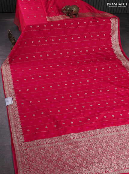Banarasi semi mushru silk saree reddish pink with thread & zari woven buttas and zari woven border