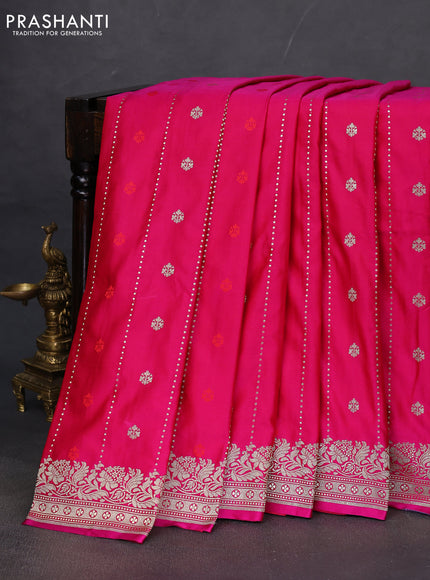 Banarasi semi mushru silk saree pink with thread & zari woven buttas and zari woven border