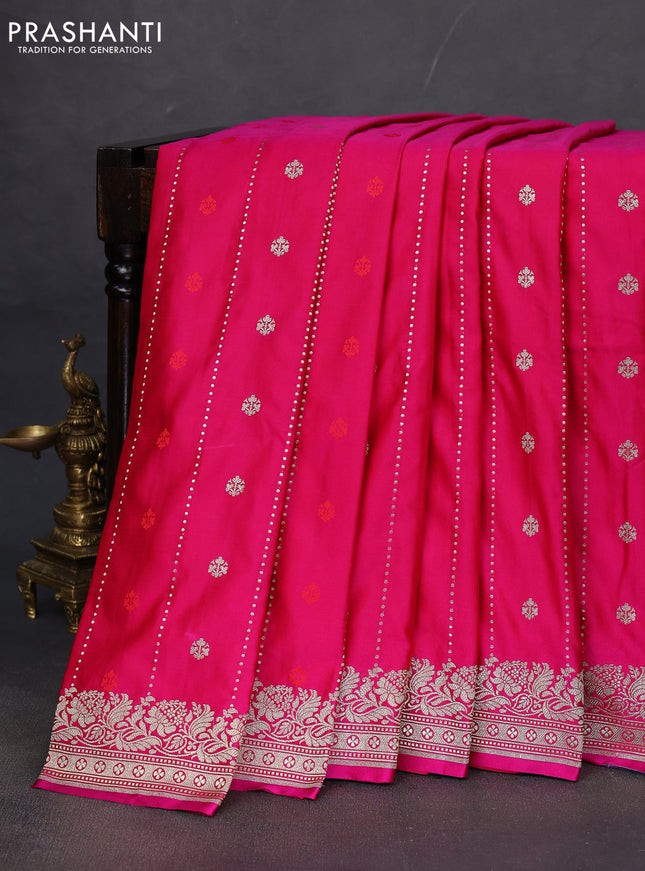 Banarasi semi mushru silk saree pink with thread & zari woven buttas and zari woven border