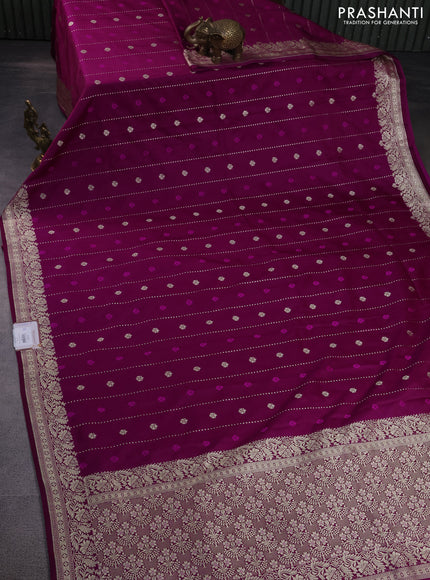 Banarasi semi mushru silk saree purple with thread & zari woven buttas and zari woven border