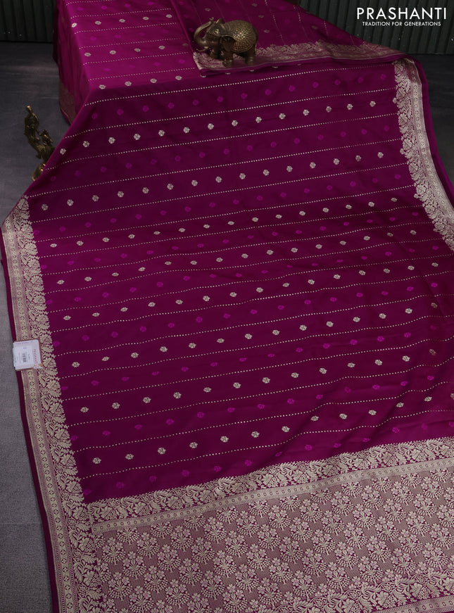Banarasi semi mushru silk saree purple with thread & zari woven buttas and zari woven border