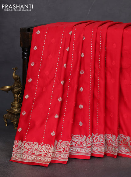 Banarasi semi mushru silk saree red with thread & zari woven buttas and zari woven border