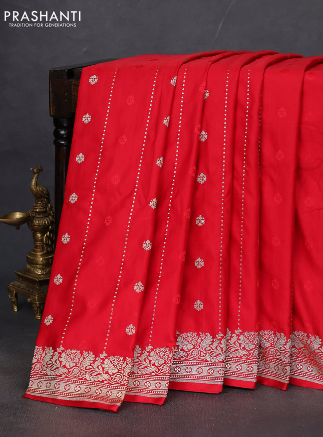 Banarasi semi mushru silk saree red with thread & zari woven buttas and zari woven border