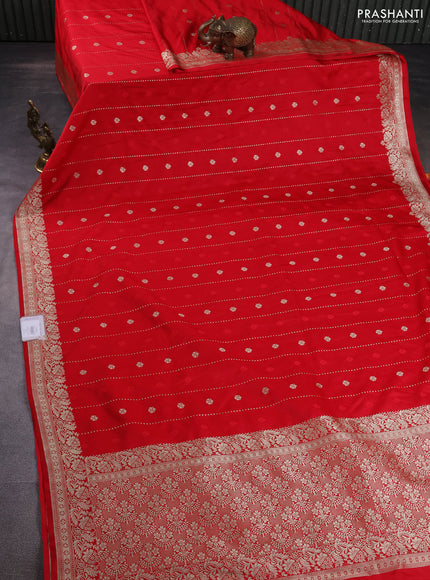 Banarasi semi mushru silk saree red with thread & zari woven buttas and zari woven border
