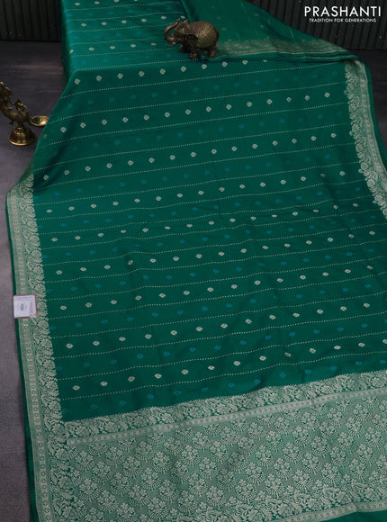 Banarasi semi mushru silk saree teal green with thread & zari woven buttas and zari woven border