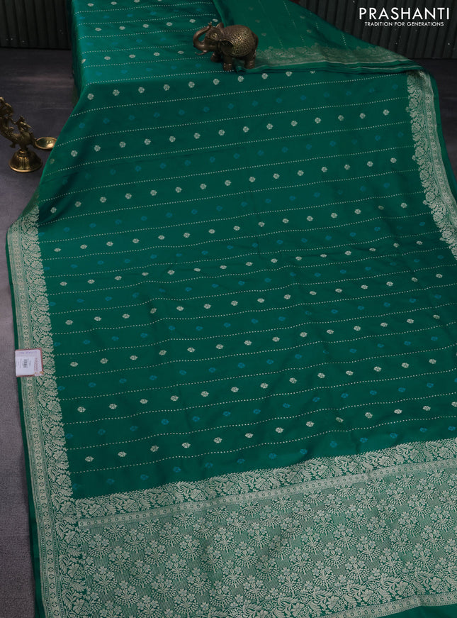 Banarasi semi mushru silk saree teal green with thread & zari woven buttas and zari woven border