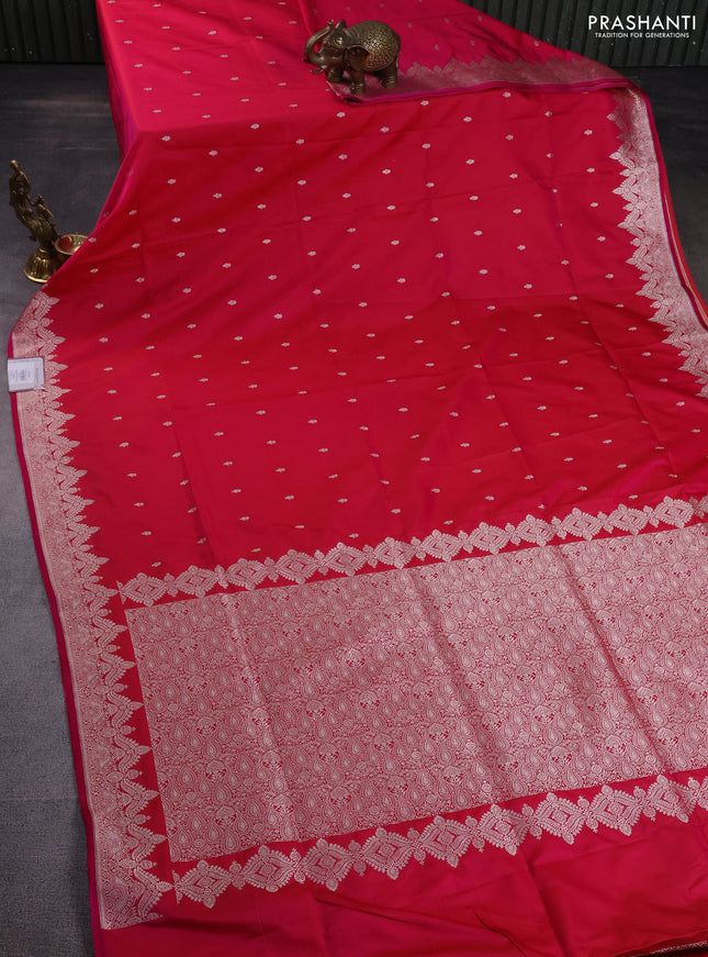 Banarasi semi mushru silk saree dual shade of pink with allover zari woven buttas and zari woven border