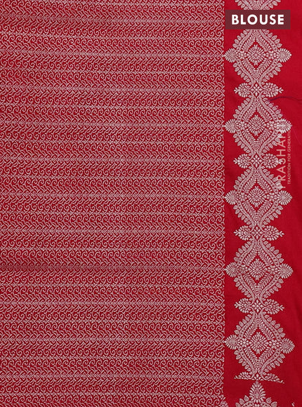 Banarasi semi mushru silk saree reddish pink with allover zari woven buttas and zari woven border