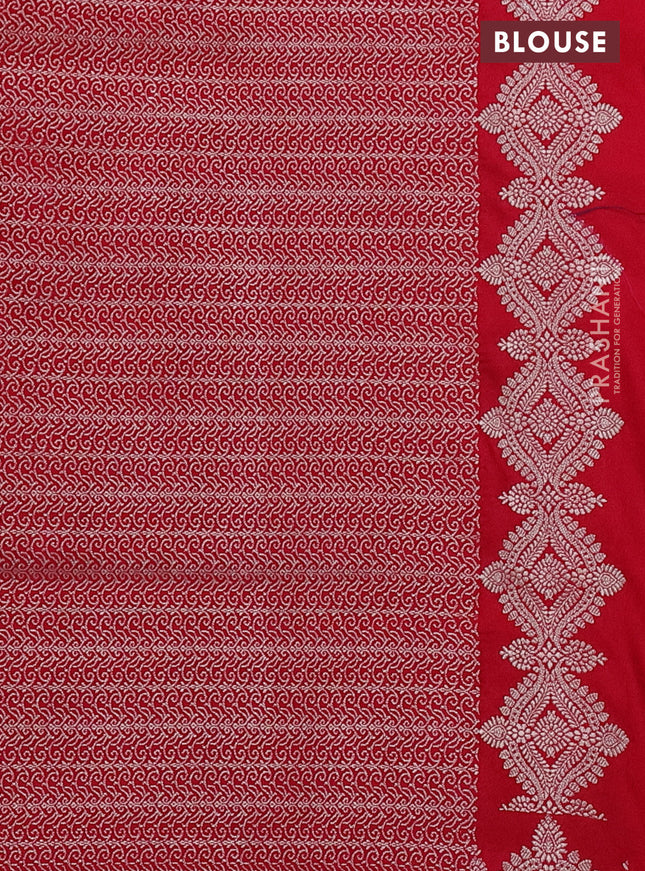 Banarasi semi mushru silk saree reddish pink with allover zari woven buttas and zari woven border