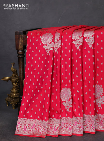 Banarasi semi mushru silk saree red with allover zari woven buttas and zari woven border