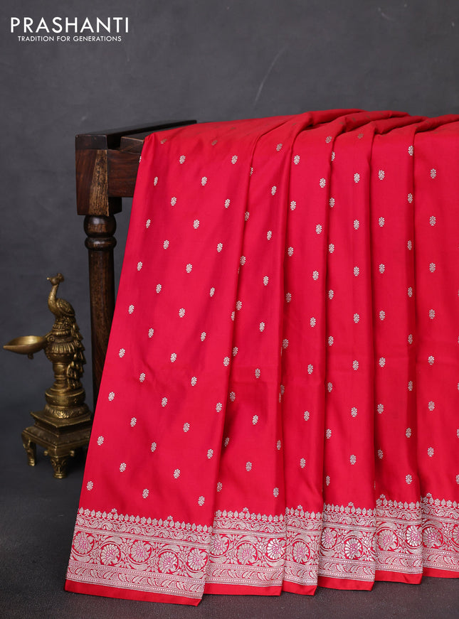Banarasi semi mushru silk saree red with allover zari woven buttas and zari woven border