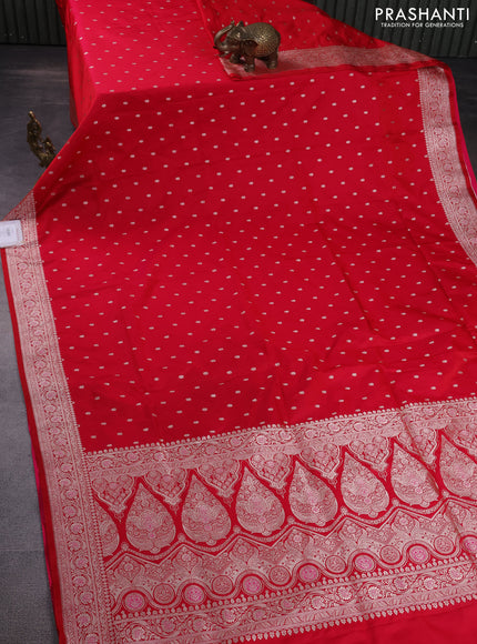 Banarasi semi mushru silk saree red with allover zari woven buttas and zari woven border