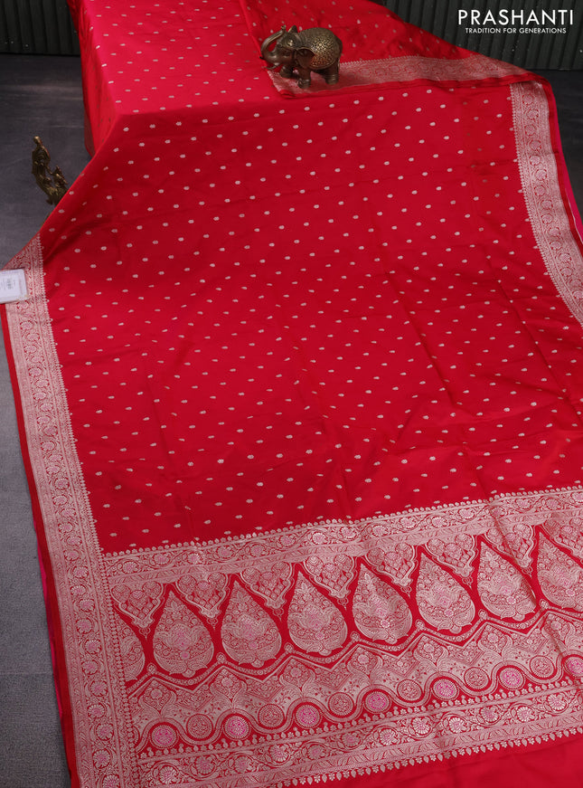 Banarasi semi mushru silk saree red with allover zari woven buttas and zari woven border