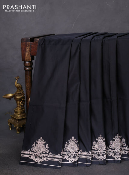 Banarasi semi mushru silk saree black with plain body and zari woven border