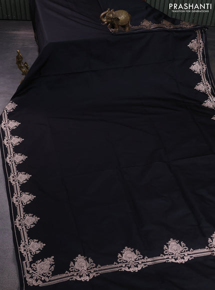 Banarasi semi mushru silk saree black with plain body and zari woven border