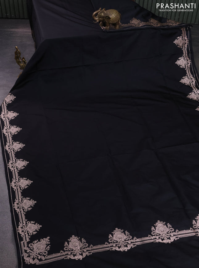 Banarasi semi mushru silk saree black with plain body and zari woven border