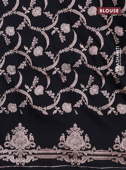 Banarasi semi mushru silk saree black with plain body and zari woven border