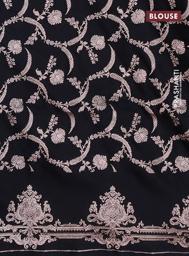 Banarasi semi mushru silk saree black with plain body and zari woven border