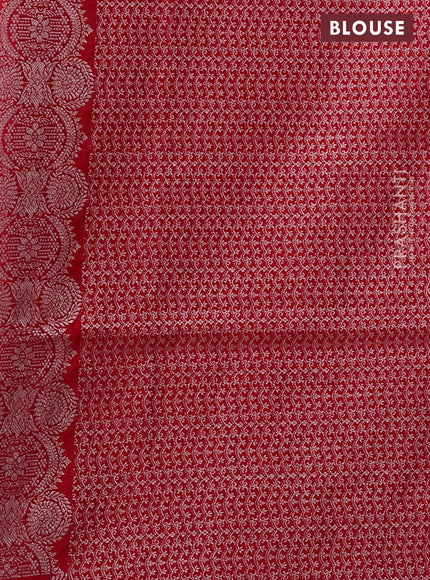 Banarasi semi mushru silk saree reddish pink with allover zari woven buttas and zari woven border