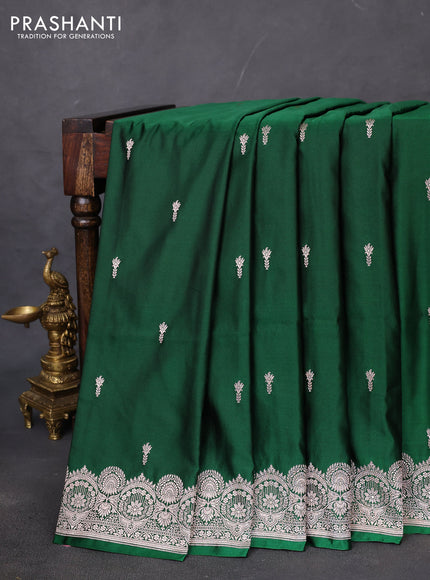 Banarasi semi mushru silk saree green with allover zari woven buttas and zari woven border