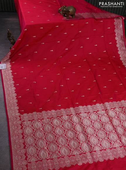 Banarasi semi mushru silk saree dual shade of pink with allover zari woven buttas and zari woven border