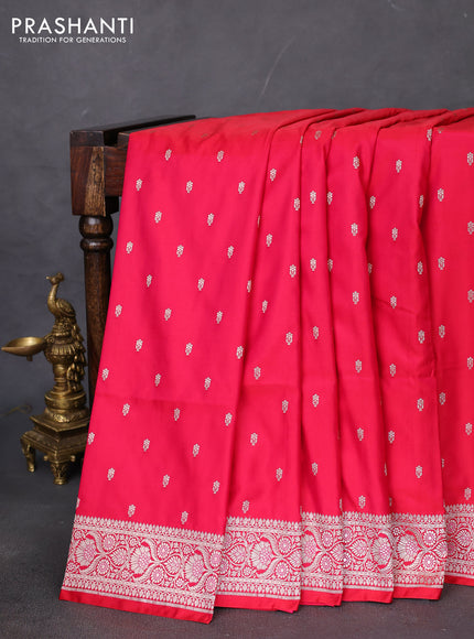 Banarasi semi mushru silk saree red with allover zari woven buttas and zari woven border