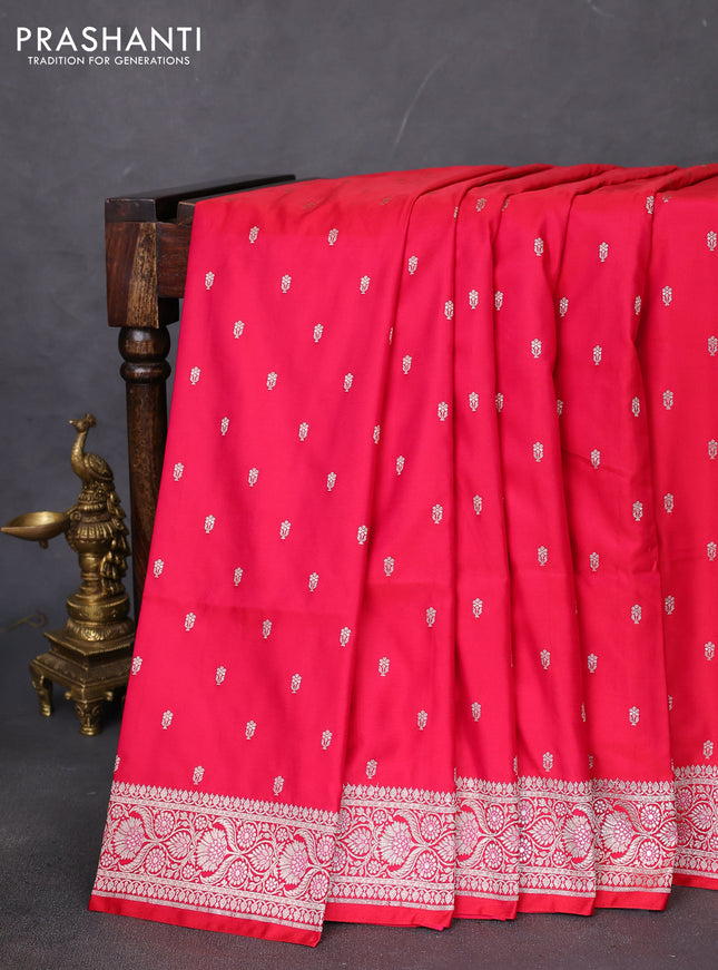 Banarasi semi mushru silk saree red with allover zari woven buttas and zari woven border