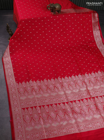 Banarasi semi mushru silk saree red with allover zari woven buttas and zari woven border